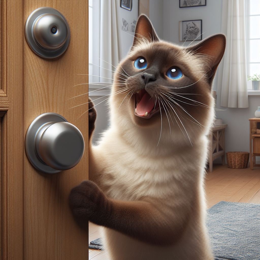 siamese cat at the door