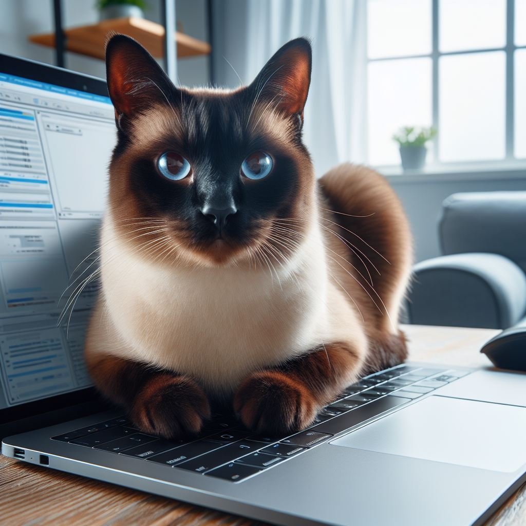 siamese cat on laptop