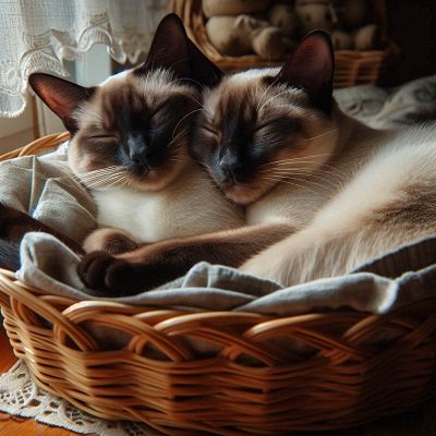 Two happy siamese cats together can be left alone